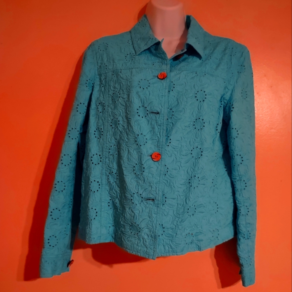 Coldwater Creek Blue Jean Jacket with Textured Pattern